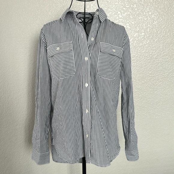 Athleta Blue and White Striped Button Down Shirt - Picture 1 of 4